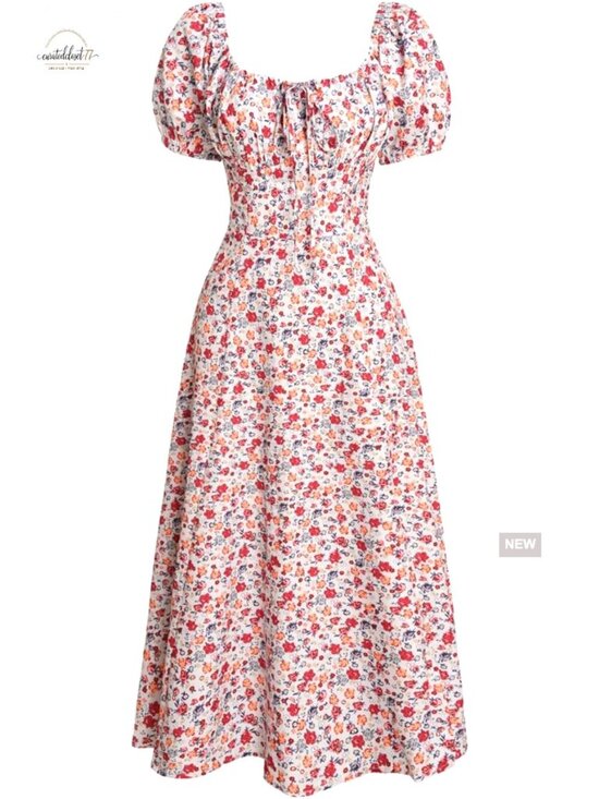 Dresses & Skirts - Summer Midi Dress Adjustable Bust Square Neck Floral A-Line